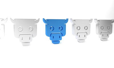 Blue Bull market icon isolated on white background. Financial and stock investment market concept. Minimalism concept. 3D render illustration