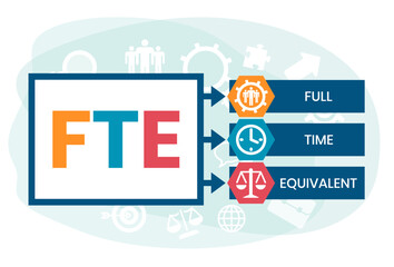 FTE - Full Time Equivalent acronym, business concept background. word lettering typography design illustration with line icons © Natalya