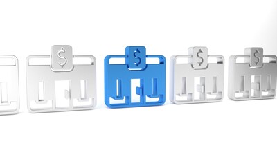 Blue Bank building icon isolated on white background. Minimalism concept. 3D render illustration