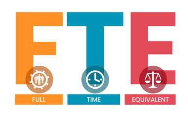 FTE - Full Time Equivalent acronym, business concept background. word lettering typography design illustration with line icons