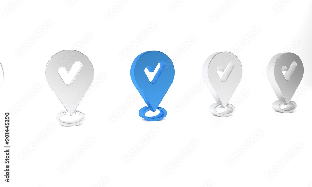 Poster blue map pin with check mark icon isolated on white background. navigation, pointer, location, map, 