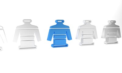 Blue Christmas sweater with norwegian ornaments and holidays decorations icon isolated on white background. Knitted winter jumper. Minimalism concept. 3D render illustration