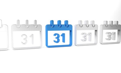 Blue Calendar icon isolated on white background. Event reminder symbol. Merry Christmas and Happy New Year. Minimalism concept. 3D render illustration