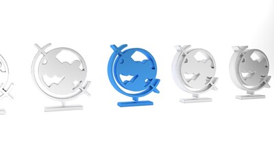 Blue Earth globe icon isolated on white background. Minimalism concept. 3D render illustration