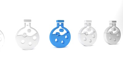 Blue Test tube and flask chemical laboratory test icon isolated on white background. Laboratory glassware sign. Minimalism concept. 3D render illustration