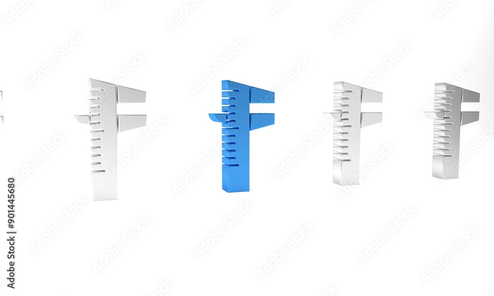 Poster blue calliper or caliper and scale icon isolated on white background. precision measuring tools. min