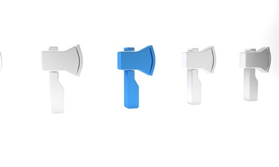 Blue Wooden axe icon isolated on white background. Lumberjack axe. Minimalism concept. 3D render illustration