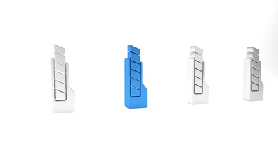 Blue Stationery knife icon isolated on white background. Office paper cutter. Minimalism concept. 3D render illustration