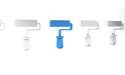 Blue Paint roller brush icon isolated on white background. Minimalism concept. 3D render illustration