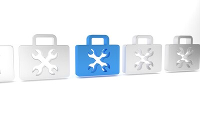 Blue Toolbox icon isolated on white background. Tool box sign. Minimalism concept. 3D render illustration