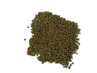 Group of green mung beans or mungo beans or mongo beans isolated on white background.Used as ingredient in both savoury and sweet dishes.