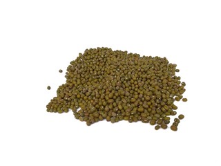 Group of green mung beans or mungo beans or mongo beans isolated on white background.Used as ingredient in both savoury and sweet dishes.