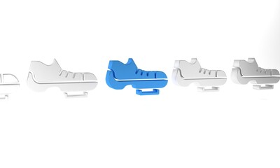 Blue Triathlon cycling shoes icon isolated on white background. Sport shoes, bicycle shoes. Minimalism concept. 3D render illustration