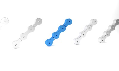 Blue Bicycle chain icon isolated on white background. Bike chain sprocket transmission. Minimalism concept. 3D render illustration