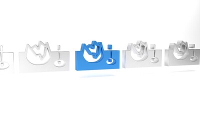 Blue Bicycle on street ramp icon isolated on white background. Skate park. Extreme sport. Sport equipment. Minimalism concept. 3D render illustration