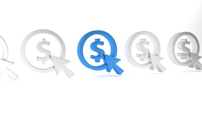 Blue Coin money with dollar symbol icon isolated on white background. Banking currency sign. Cash symbol. Minimalism concept. 3D render illustration