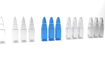 Blue Bullet icon isolated on white background. Minimalism concept. 3D render illustration