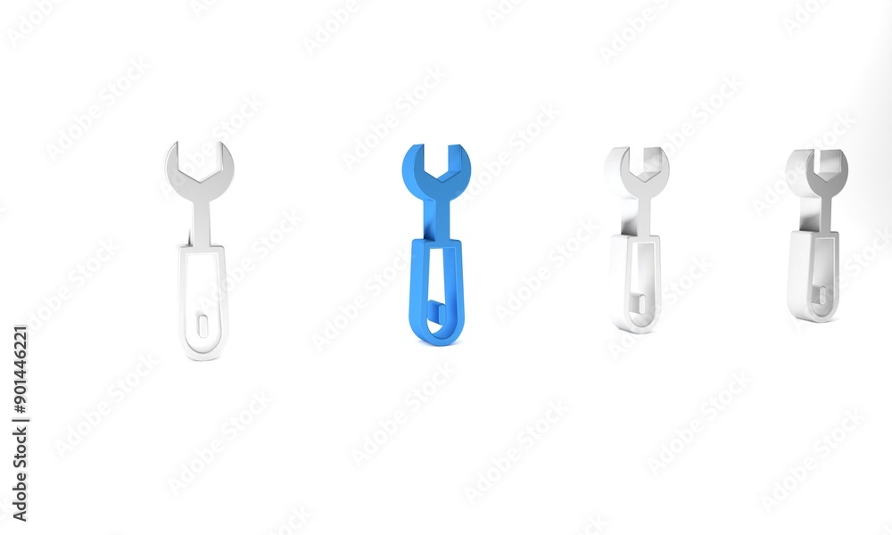 Poster blue wrench spanner icon isolated on white background. minimalism concept. 3d render illustration