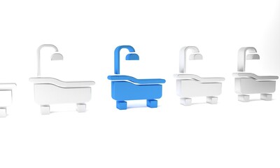 Blue Bathtub icon isolated on white background. Minimalism concept. 3D render illustration