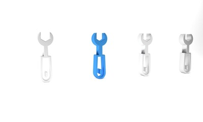 Blue Wrench spanner icon isolated on white background. Minimalism concept. 3D render illustration
