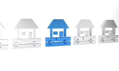 Blue Water supply pipes and house icon isolated on white background. Minimalism concept. 3D render illustration