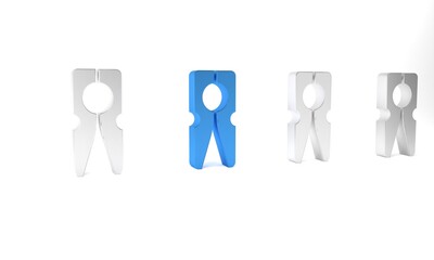 Obraz premium Blue Old wood clothes pin icon isolated on white background. Clothes peg. Minimalism concept. 3D render illustration