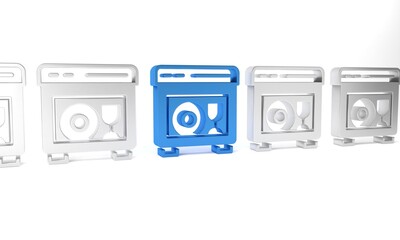 Blue Kitchen dishwasher machine icon isolated on white background. Minimalism concept. 3D render illustration