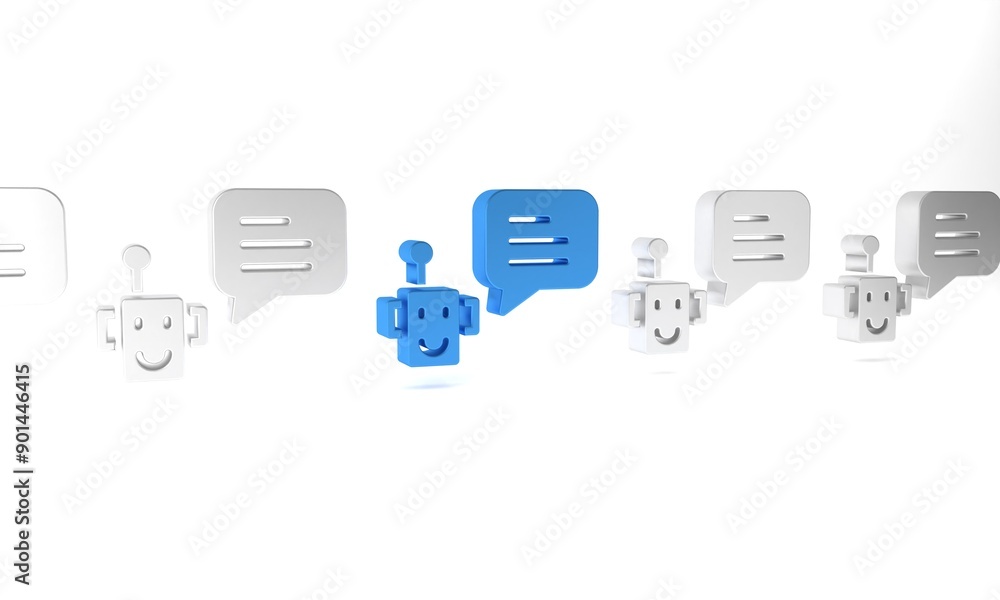 Poster blue bot icon isolated on white background. robot icon. minimalism concept. 3d render illustration