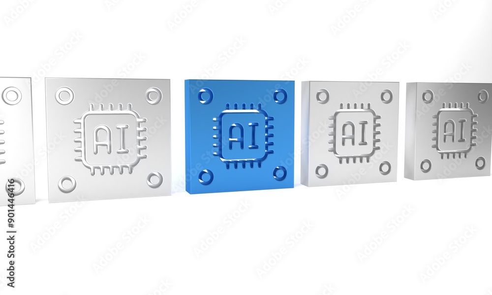 Poster blue computer processor with microcircuits cpu icon isolated on white background. chip or cpu with c