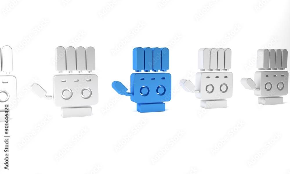 Poster blue mechanical robot hand icon isolated on white background. robotic arm symbol. technological conc