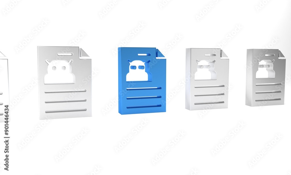 Poster blue technical specification icon isolated on white background. technical support check list, team w