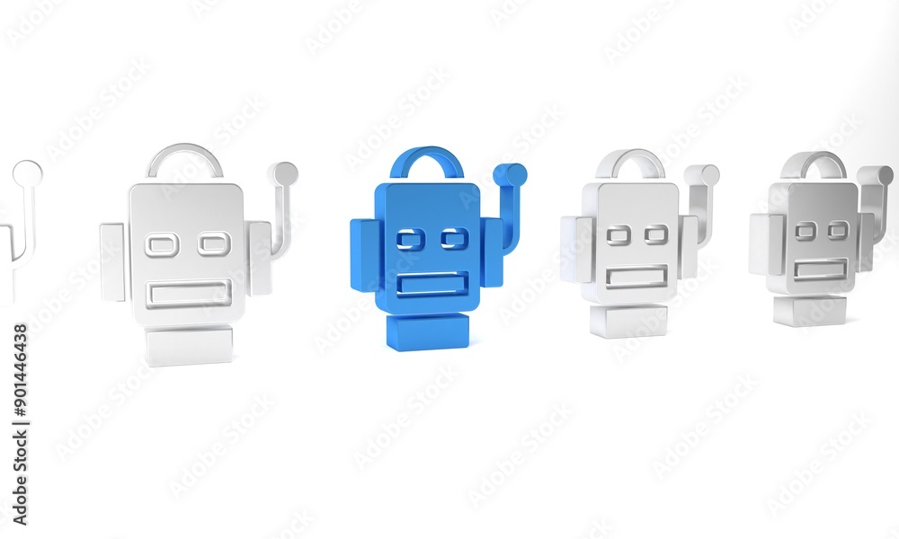 Poster blue robot icon isolated on white background. artificial intelligence, machine learning, cloud compu