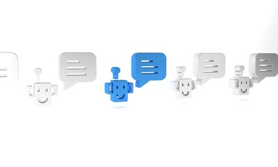 Blue Bot icon isolated on white background. Robot icon. Minimalism concept. 3D render illustration