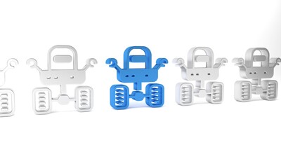 Blue Mars rover icon isolated on white background. Space rover. Moonwalker sign. Apparatus for studying planets surface. Minimalism concept. 3D render illustration