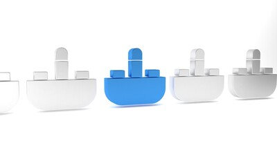 Blue Washbasin with water tap icon isolated on white background. Minimalism concept. 3D render illustration