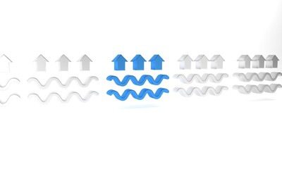 Blue Waves of water and evaporation icon isolated on white background. Minimalism concept. 3D render illustration