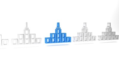 Fototapeta premium Blue City landscape icon isolated on white background. Metropolis architecture panoramic landscape. Minimalism concept. 3D render illustration