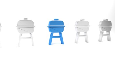 Blue Barbecue grill icon isolated on white background. BBQ grill party. Minimalism concept. 3D render illustration