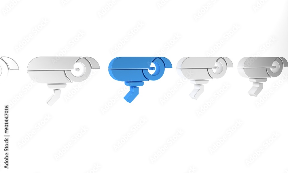 Poster blue security camera icon isolated on white background. minimalism concept. 3d render illustration