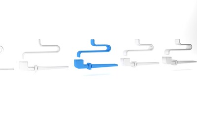 Blue Native American indian smoking pipe icon isolated on white background. Minimalism concept. 3D render illustration