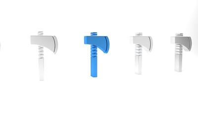 Blue Native american tomahawk axe icon isolated on white background. Minimalism concept. 3D render illustration
