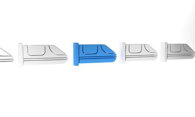 Blue High-speed train icon isolated on white background. Railroad travel and railway tourism. Subway or metro streamlined fast train transport. Minimalism concept. 3D render illustration