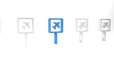 Blue Airport icon isolated on white background. Minimalism concept. 3D render illustration