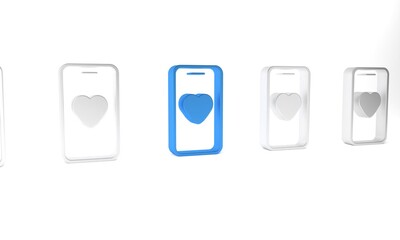Blue Online dating app and chat icon isolated on white background. International Happy Women Day. Minimalism concept. 3D render illustration