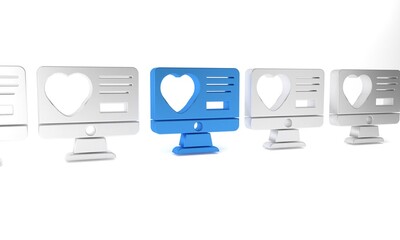 Blue Dating app online computer concept icon isolated on white background. Female male profile flat design. Couple match for relationship. Minimalism concept. 3D render illustration