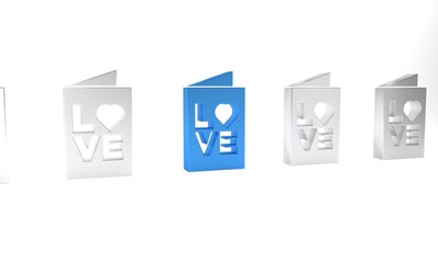 Blue Valentines day party flyer icon isolated on white background. Celebration poster template for invitation or greeting card. Minimalism concept. 3D render illustration