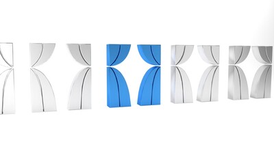 Blue Circus curtain raises icon isolated on white background. For theater or opera scene backdrop, concert grand opening or cinema premiere. Minimalism concept. 3D render illustration