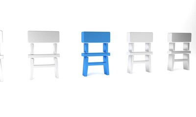 Blue Chair icon isolated on white background. Minimalism concept. 3D render illustration