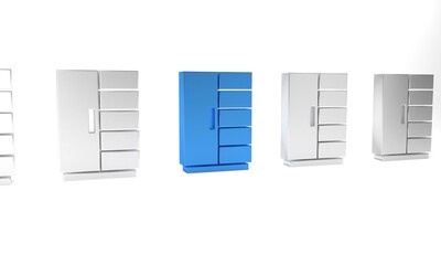 Blue Wardrobe icon isolated on white background. Minimalism concept. 3D render illustration