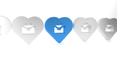 Blue Heart with text work icon isolated on white background. Minimalism concept. 3D render illustration